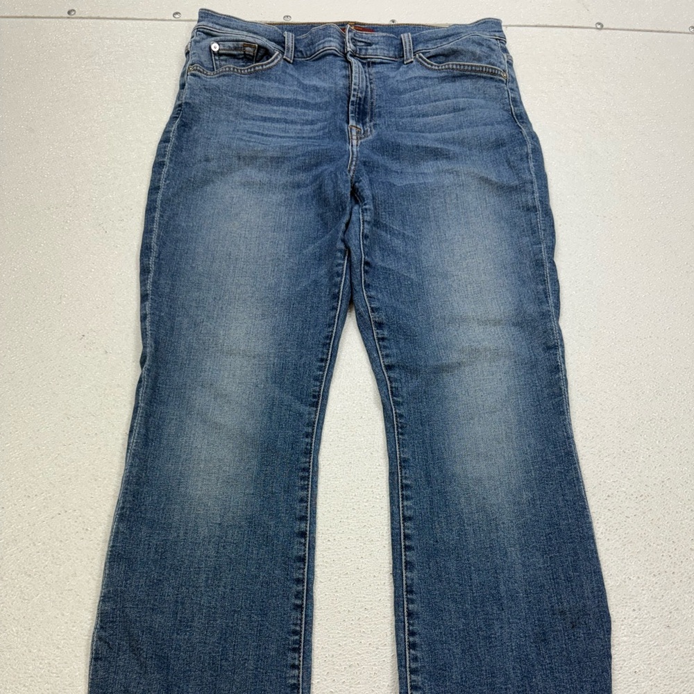 7 For All Mankind Blue Frayed-Hem Flare Jeans – Size [Size 32]